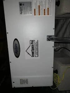 White vapor barrier crawl space encapsulation with sealed seams and access panels